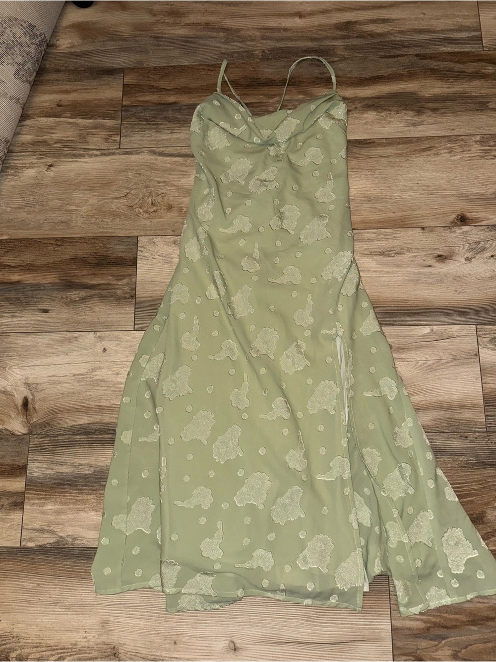 Reddress Sage Green Floral Open Back Midi Dress Size S